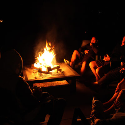 Custom Wood Burning Pit Fire at night